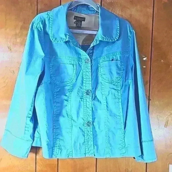 Rafaella Womens jacket sz 2X turquoise crop button front  pockets casual plus sz - Picture 5 of 13